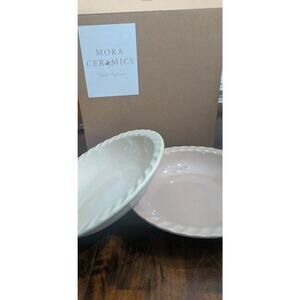 Mora Ceramics Pie Pan Set of 2 Stoneware Baking Dishes Oven Safe